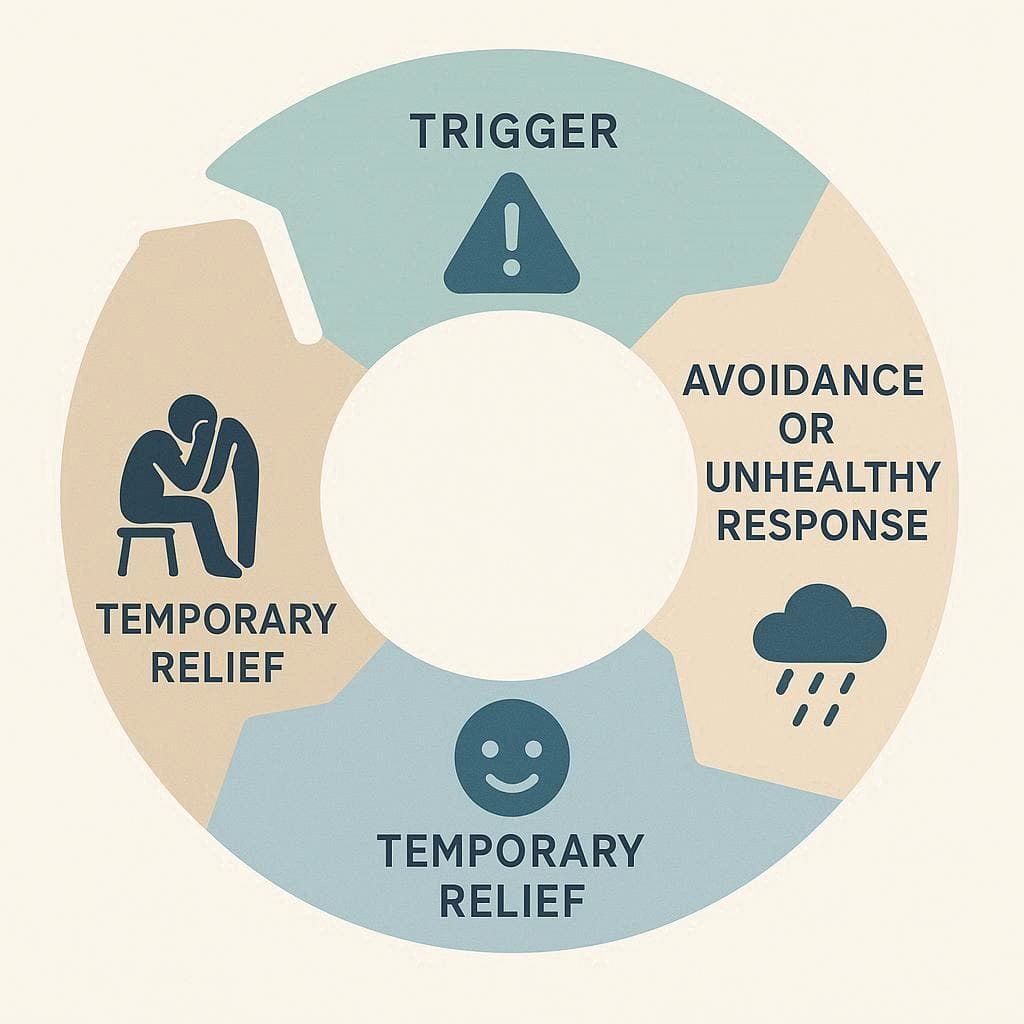 Cycle of emotional triggers and relief responses.