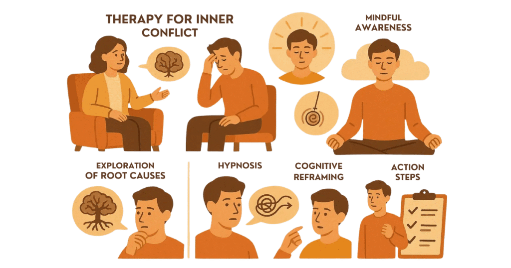 Illustration of therapy techniques for inner conflict