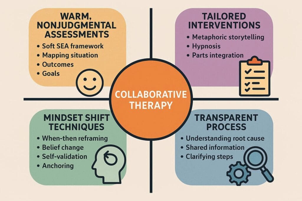 Infographic on collaborative therapy techniques and processes.