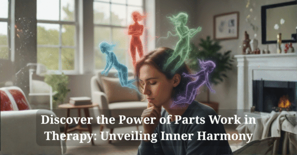 Woman contemplating inner harmony by resolving inner conflict using parts work.