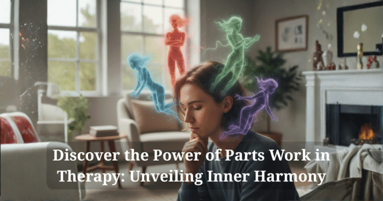 Woman contemplating inner harmony by resolving inner conflict using parts work.